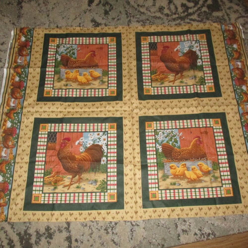 Vintage Farm  Chickens ” 100% Cotton Pillow 4 squares  - Daisies Apples
